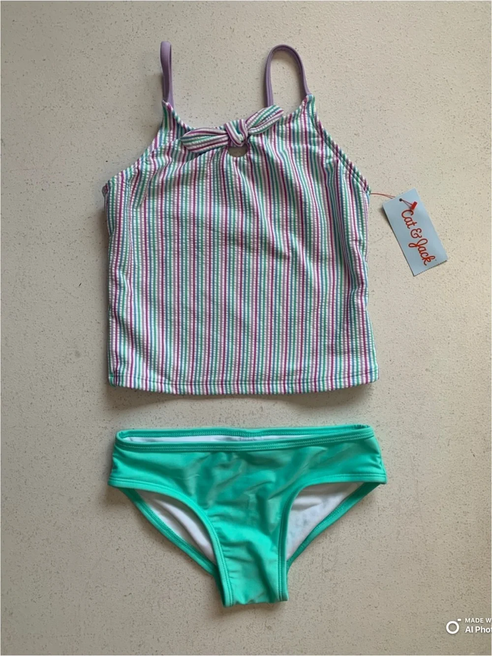 Cat & Jack Girls Purple Green Stripe Tankini Bikini Set Size Small NWT Beach